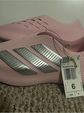 adidas Pink PureChill Slide with Silver Stripes